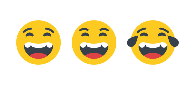 Laugh emoji icon set in generic style, LOL laughing face emoticon symbols, funny smiley expressions, playful reaction icons, and modern vector design.