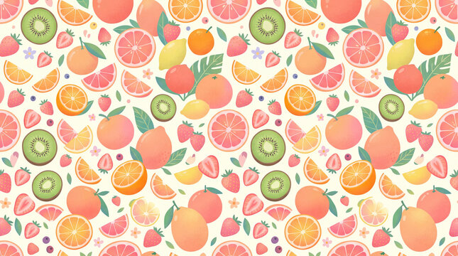 Mixed Tropical Fruit Seamless Pattern