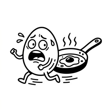 Whimsical Egg Fears Cooking in a Pan.
