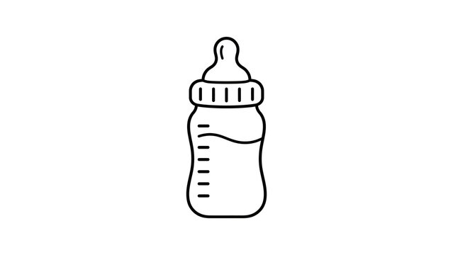 Baby feeding bottle with milk for infant nutrition and care products.