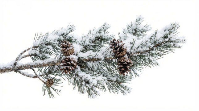 Snow Covered Pine Branch with Pine Cones, Frosty Evergreen Needles and Winter Forest Foliage, Natural Christmas Holiday Background in Cold Seasonal Blue Tones