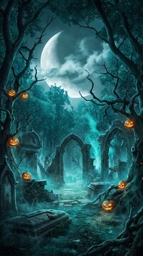 Mystical forest scene with glowing mushrooms and moonlight
