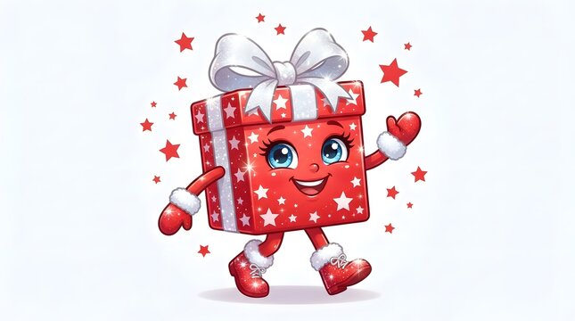 Adorable animated gift box character with a bow and cheerful expression