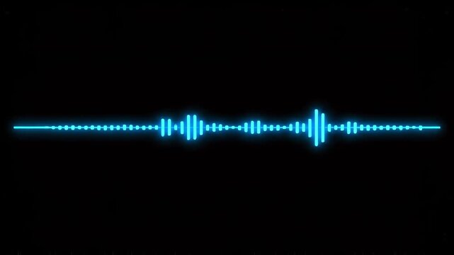 Blue audio wave forms pulsing with digital sound data on a black background representing communication