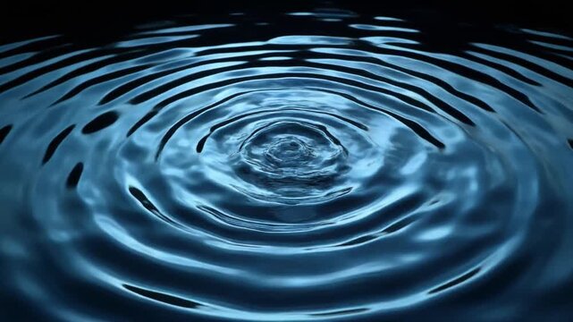 Water Ripples Background Texture, Abstract Blue Wave Circles, Droplet Impact Effect