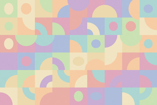 A playful grid of rounded geometric forms in muted pink, blue, green, peach, and lavender creates a calm contemporary backdrop for websites, packaging, stationery, and seasonal campaigns.