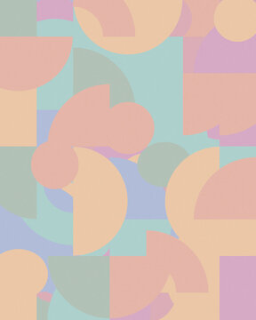 A soothing abstract arrangement of overlapping circles, arches, and blocks in peach, teal, lavender, and beige creates a calm contemporary style for websites, posters, and branding.