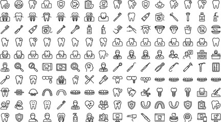 Fototapeta premium Set of dental care and dentistry line icons