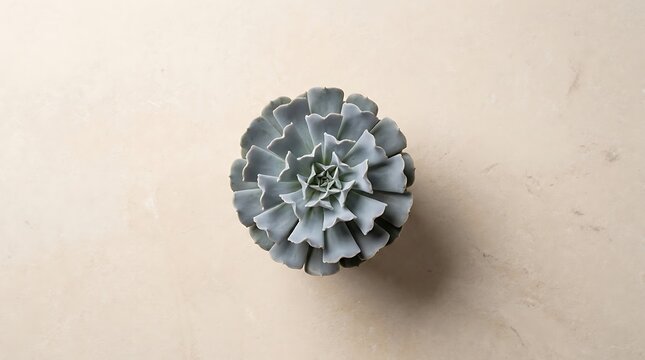 A top down view of a beautiful echeveria topsy turvy succulent plant against a light neutral background
