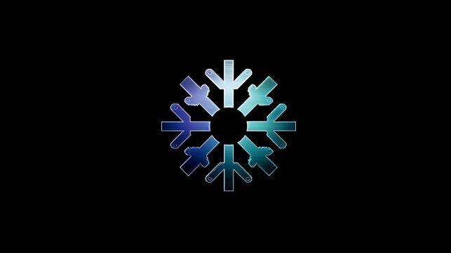 Abstract Snowflake Icon With Gradient Colors Over Black Background