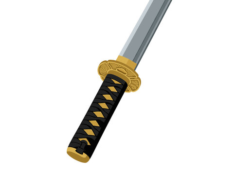 Traditional japanese samurai sword hilt and sharp steel blade isolated