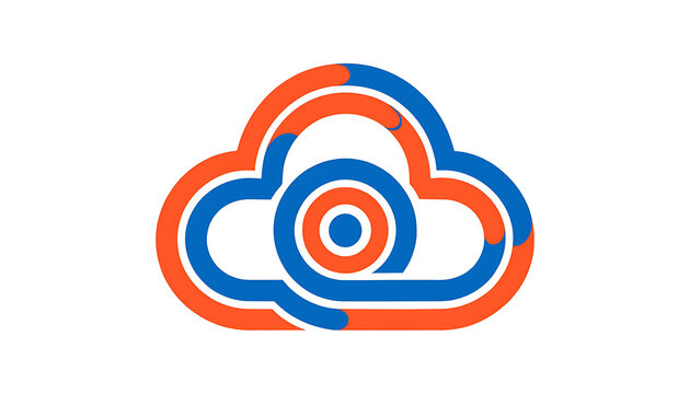 Modern abstract cloud computing and data storage vector icon design with blue and orange lines