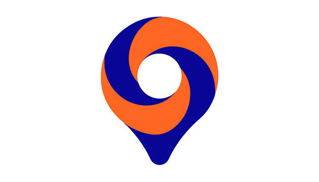 Modern abstract location pin icon in blue and orange swirls on a white background