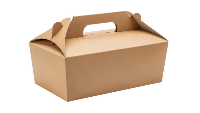 Empty brown cardboard food box with a handle for takeaway meals and lunch