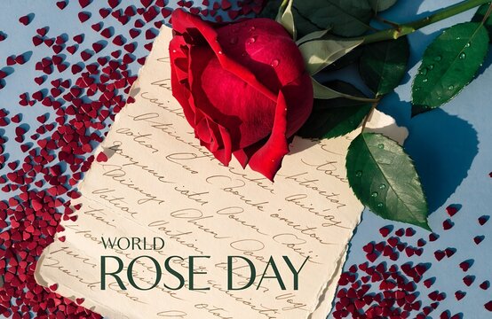 World Rose Day decorative card with red rose symbolizing love, care, remembrance, and elegant creative floral celebration generated  ai