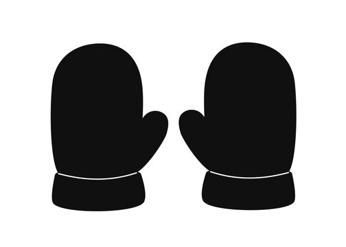 Winter mittens pair black silhouette vector icon. Hand drawn isolated cozy warm gloves stencil on white background.