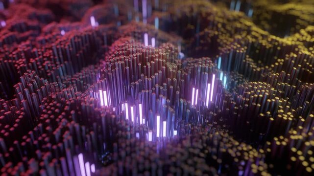 Abstract Digital Landscape with Glowing Vertical Bars - Futuristic Tech Background