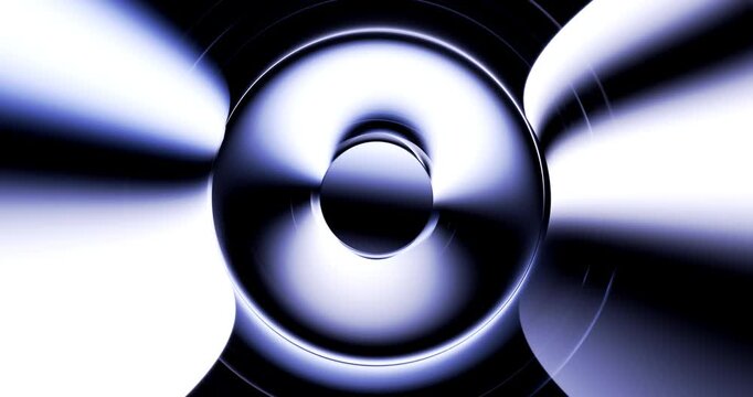 Abstract transparent glass torus ring distorting flowing blue and silver gradient light waves moving upward