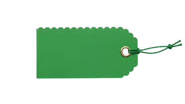 A single green paper gift tag with a string loop for retail and price labeling