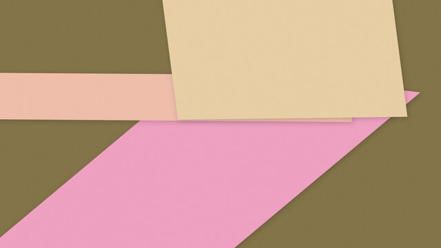 Overlapping olive, pink, and cream paper-like shapes create a dimensional abstract arrangement with a playful editorial feel, ideal for posters, branding, and modern packaging.