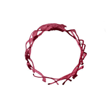 A circular frame made of twisted red vine branches forming a rustic natural circle shape for holiday designs