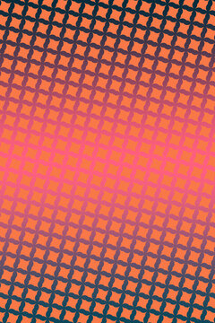 Dense four-lobed links form a continuous lattice over a coral-to-teal gradient, blending ornamental structure with vivid color for textiles, packaging, wallpaper, and creative branding.