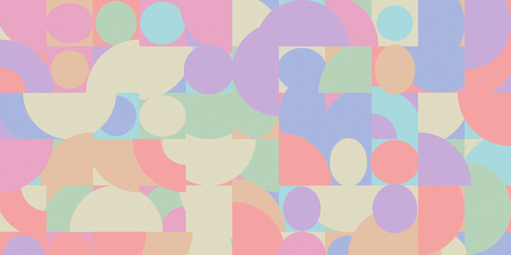 A cheerful arrangement of overlapping circles, squares, and rounded forms creates a calm contemporary backdrop in muted hues, ideal for websites, banners, branding, and seasonal designs.