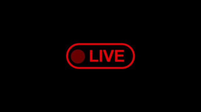 Live button Animation on transparent background, Simple live streaming icon animation, live streaming and broadcast icon on black background