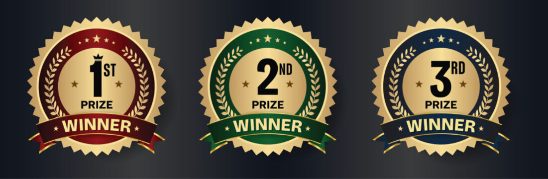 First Second Third Prize Winner Award Badges Set