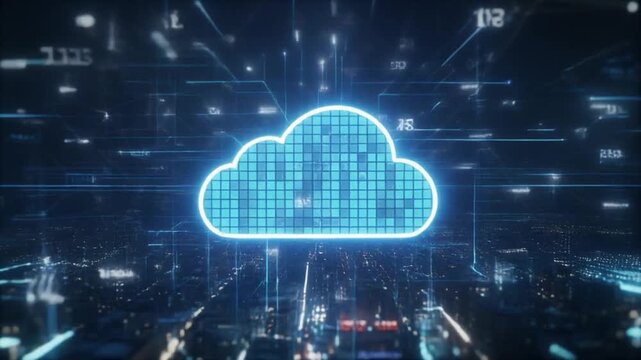 Digital cloud network evolving with data streams in a futuristic technology landscape