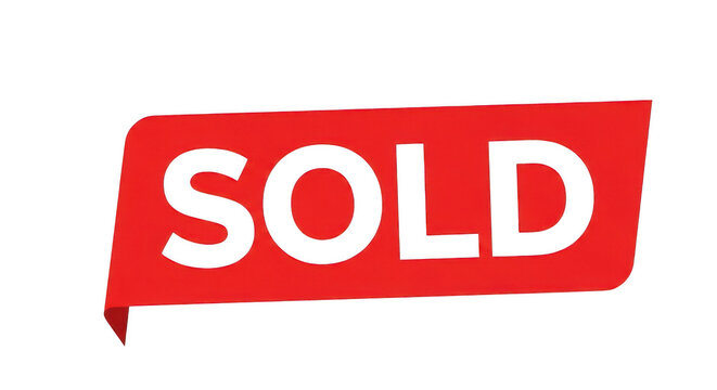 Bold red sold sign graphic isolated on a professional transparent background