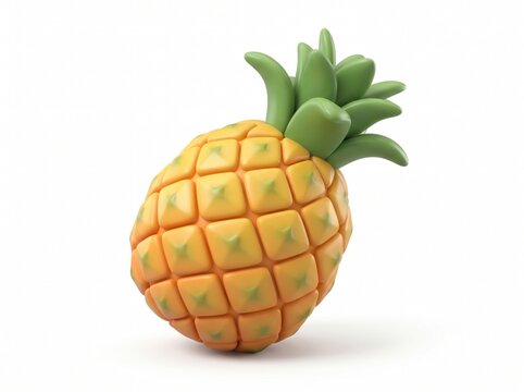 3d cute cartoon 3d render of a stylized pineapple fruit with a geometric texture, isolated on white background