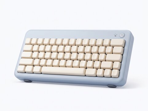 3d cute cartoon minimalist mechanical keyboard with creamcolored keycaps isolated on white background