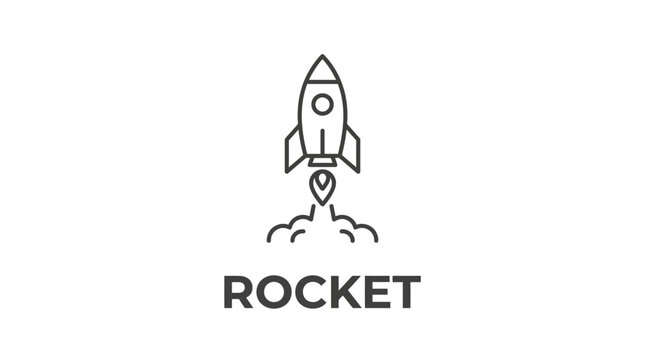 Minimal rocket launch icon in line art style, vector rocket blasting off for space, technology, startups and branding assets