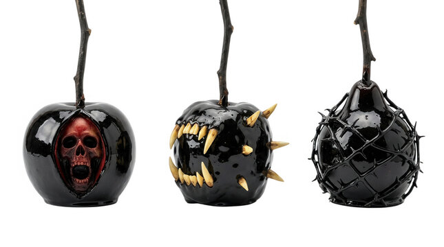 Spooky halloween black apples featuring skull and monster designs perfect for your halloween decor