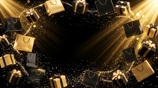 Dramatic stage lighting and empty performance space with golden light effects