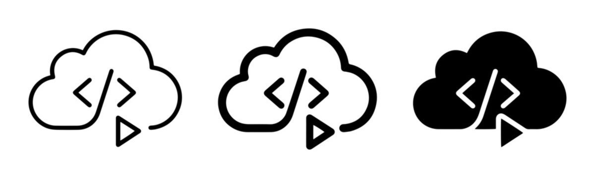 3 Cloud coding icons, programming and web development, outline solid styles, UI and interface design
