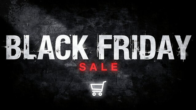 Black friday sale advertisement with shopping cart and dramatic lighting