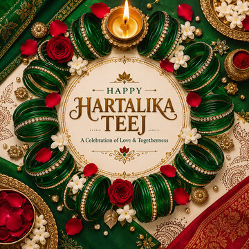 Happy Hartalika Teej | Traditional Indian Festival Greeting Design | Teej Celebration Poster