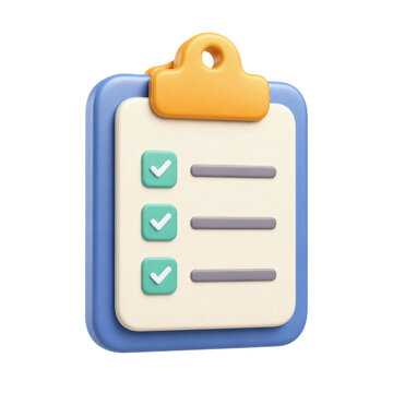 3D Purple Clipboard Icon with Checklist and Checkmarks Isolated on Transparent Background Web Design
