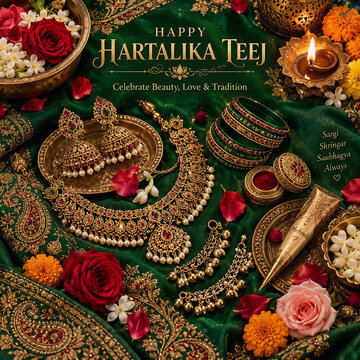 Happy Hartalika Teej | Traditional Indian Festival Greeting Design | Teej Celebration Poster