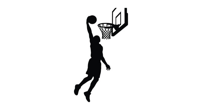 Basketball player dunking during a game black silhouette