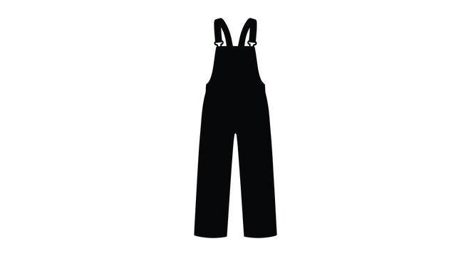 Black overalls garment presented as a stark silhouette