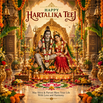Happy Hartalika Teej | Traditional Indian Festival Greeting Design | Teej Celebration Poster
