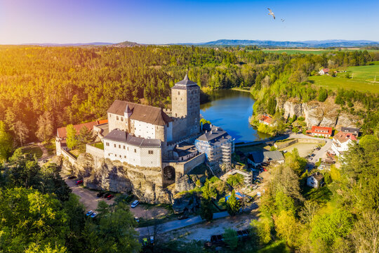 Kost Castle, located in the Bohemian Paradise region near Jič&iacute;n in the Liberec area of the Czech Republic, is a medieval stone fortress surrounded by forests.