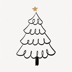 Obraz premium Christmas tree sticker, cute doodle illustration in black vector