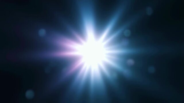 Abstract light flare radiates with blue and purple rays across a dark digital field. Title sequence, technology presentation, and energy-themed motion design.