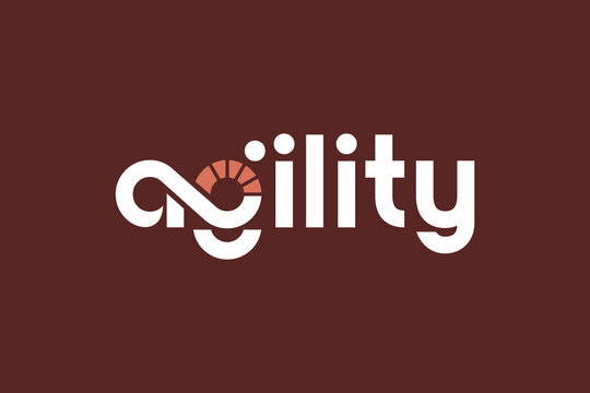 Agility logo with speedometer gauge icon on red background.