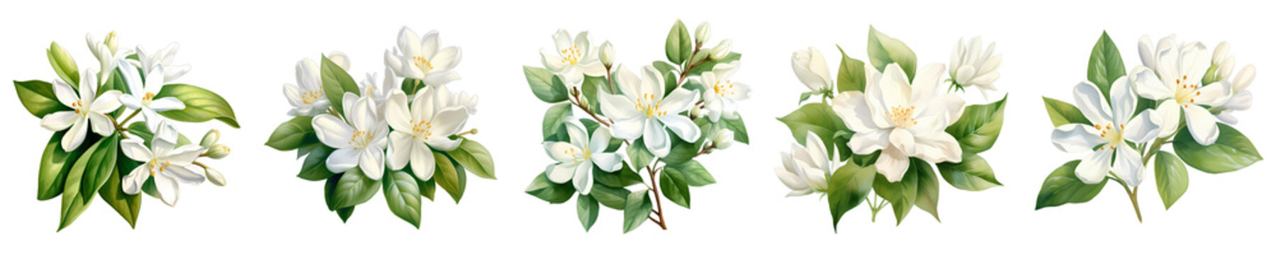 Arrangement of murraya paniculata flowers, also known as orange jessamine, on a black background