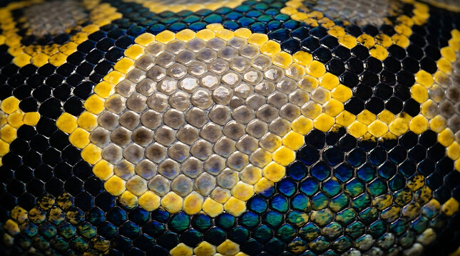 Yellow Black Blue Snake Skin Texture Pattern Scale Closeup